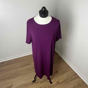 Eileen Fisher Purple Jersey Langenlook Midi Casual‎ T-Shirt Dress Size PL/PG